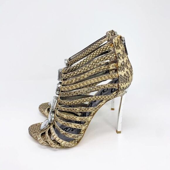 Sam Edelman Shoes Heels Womens 8 Tan Leather Stilleto Zipper Gladiator Sandals - Picture 3 of 8